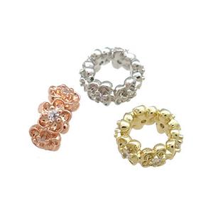 Copper Rondelle Beads Pave Zircon Large Hole Mixed, approx 10mm