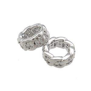 Copper Rondelle Beads Pave Zircon Large Hole Platinum Plated, approx 8mm