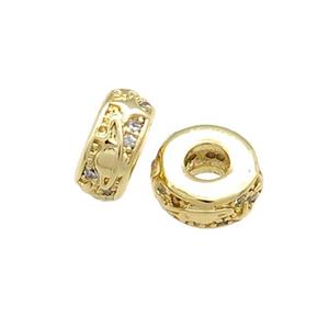Copper Heishi Beads Pave Zircon Gold Plated, approx 8mm