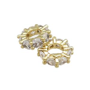 Copper Heishi Beads Pave Zircon Gold Plated, approx 8mm