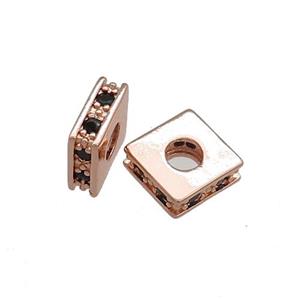 Copper Square Beads Pave Zircon Rose Gold, approx 10x10mm