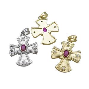 Copper Cross Pendant Pave Zircon Mixed, approx 28-32mm