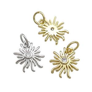 Copper Sun Charms Pendant Pave Zircon Mixed, approx 11-12mm