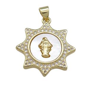 Jesus Charms Copper Pendant Pave Shell Zircon 18K Gold Plated, approx 22mm