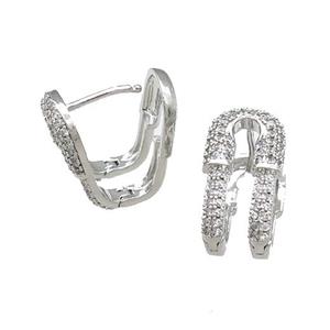 Copper Latchback Earrings Pave Zircon Platinum Plated, approx 10-18mm