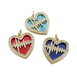 Copper Heart Pendant Pave Gemstone Zircon Gold Plated Mixed, approx 18mm