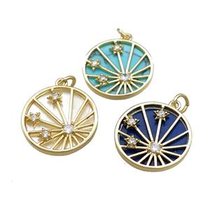Copper Sun Ray Pendant Pave Gemstone Zircon Star Gold Plated Mixed, approx 18.5mm dia