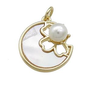 Moon Charms Copper Pendant Pave Shell Cown Gold Plated, approx 18mm