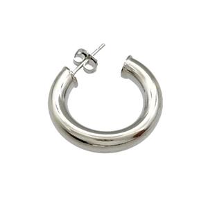 Copper Stud Earrings Circle Hollow Platinum Plated, approx 25mm