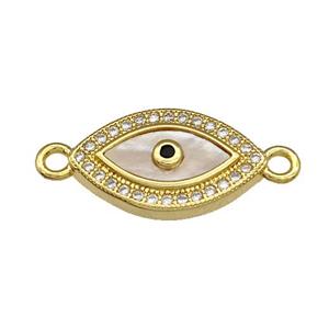 Evil Eye Charms Copper Connector Pave Shell Zirconia 18K Gold Plated, approx 10-17mm