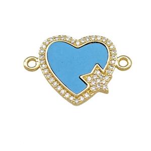 Copper Heart Connector Pave Shell Zirconia Star 18K Gold Plated, approx 17mm