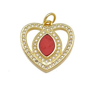 Copper Heart Pendant Pave Shell Zirconia 18K Gold Plated, approx 18mm