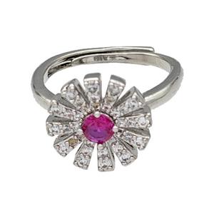 Copper Sun Rings Micro Pave Zirconia Adjustable Platinum Plated, approx 13.5mm, 18mm dia