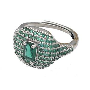 Copper Rings Micro Pave Green Zirconia Adjustable Platinum Plated, approx 13-16mm, 18mm dia
