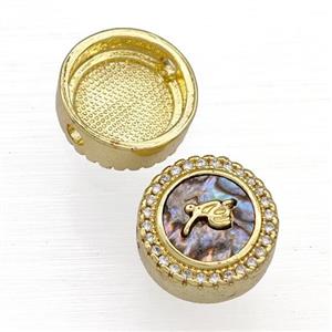 Copper Button Beads Pave Abalone Shell Zircon Fe 18K Gold Plated, approx 12mm