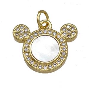 Copper Charms Pendant Pave Shell Zircon Rat 18K Gold Plated, approx 12-18mm