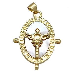 Copper Angel Wings Pendant Pave Shell Oval 18K Gold Plated, approx 25-30mm