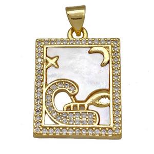 Copper Tarot Card Pendant Pave Zircon Zodiac Cancer 18K Gold Plated, approx 16-20mm