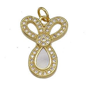 Copper Pendant Pave Shell Zircon Knot 18K Gold Plated, approx 14-19mm