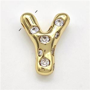 Copper Letter-Y Pendant Micro Pave Zirconia Gold Plated, approx 14-20mm