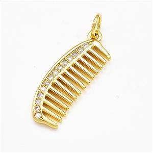 Comb Charms Copper Pendant Pave Zircon Gold Plated, approx 10-24mm