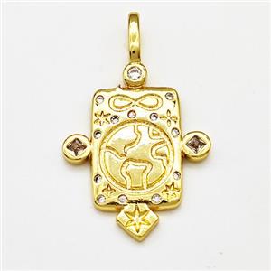 Copper Rectangle Pendant Pave Zircon Symbol Gold Plated, approx 19-21mm