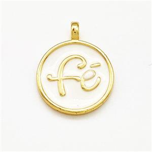 Copper Circle Pendant Fe White Enamel Gold Plated, approx 15mm