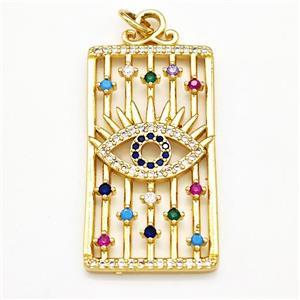 Copper Rectangle Pendant Pave Zircon Eye Gold Plated, approx 18-35mm