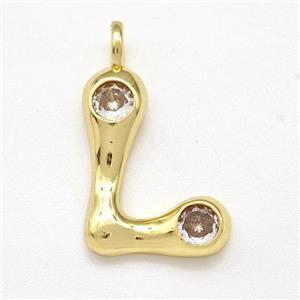 Copper Letter-L Pendant Pave Zircon Gold Plated, approx 15-18mm