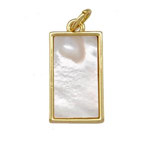 Copper Rectangle Pendant Pave Shell 18K Gold Plated, approx 10-17mm