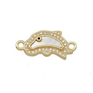 Copper Dolphin Charms Connector Pave Shell Zirconia 18K Gold Plated, approx 10-18mm