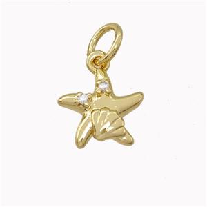 Copper StarFish Pendant Pave Zirconia Gold Plated, approx 9mm