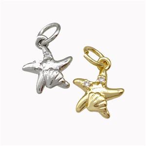 Copper StarFish Pendant Pave Zirconia Mixed, approx 9mm