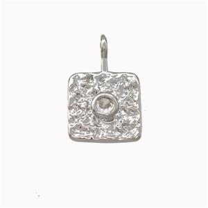 Copper Square Pendant Pave Zirconia Hammered Platinum Plated, approx 10mm