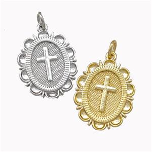 Copper Cross Pendant Oval Gold Plated, approx 15-20mm