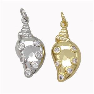 Copper Conch Shell Pendant Pave Zirconia Mixed, approx 10-21mm