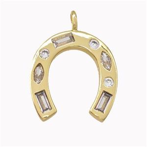 Copper Horseshoe Pendant Pave Zirconia Gold Plated, approx 16-17mm