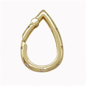 Copper Carabiner Clasp Micro Pave Zirconia Teardrop Gold Plated, approx 16-25mm