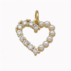 Copper Heart Pendant Micro Pave Zirconia Pearlized Resin Gold Plated, approx 14mm