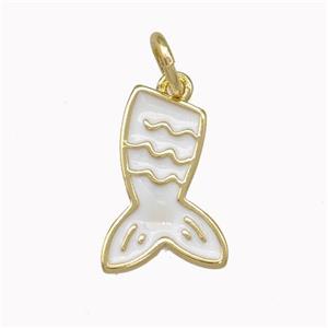 Mermaid Tail Charms Copper Pendant White Enamel Gold Plated, approx 9-14mm