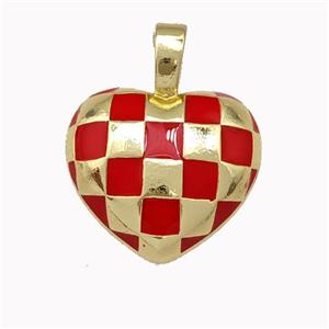 Copper Heart Pendant Red Enamel Gold Plated, approx 17mm