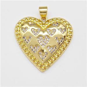 Copper Heart Pendant Micro Pave Zirconia Gold Plated, approx 25mm