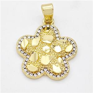 Copper Flower Pendant Micro Pave Zirconia Nugget Gold Plated, approx 19mm