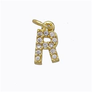 Copper Pendant Pave Zirconia Letter-R Gold Plated, approx 6-9mm