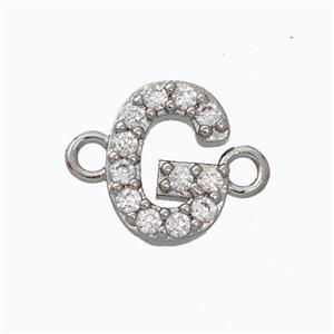 Copper Connector Pave Zirconia Letter-G Platinum Plated, approx 8-9mm