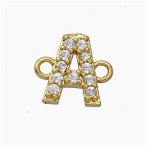 Copper Connector Pave Zirconia Letter-A Gold Plated, approx 8-9mm
