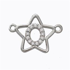 Copper Star Pendant Pave Zirconia Letter-O Platinum Plated, approx 16mm