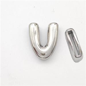 Copper Letter-V Beads Platinum Plated, approx 9-13.5mm, 2x10mm hole