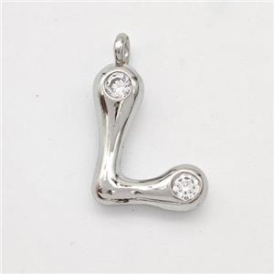 Copper Letter-L Pendant Pave Zirconia Platinum Plated, approx 15-18mm