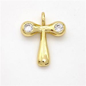 Copper Letter-T Pendant Pave Zirconia Gold Plated, approx 15-18mm